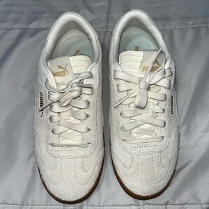 Puma White and Gold Sneakers with Brown Sole